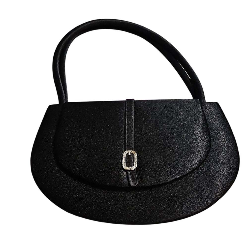 Black Curved Shoulder Bag with Textured Finish